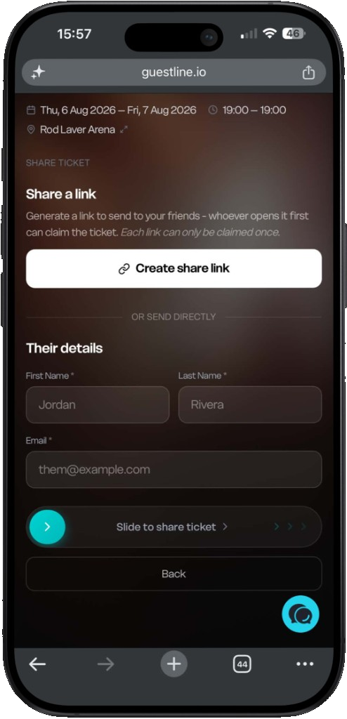 Share a Guest Line ticket by link or send directly